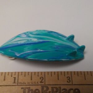 Surfboard Hair Barrette Hand Painted Blue, Cyan & White