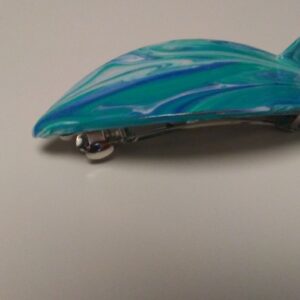 Surfboard Hair Barrette Hand Painted Blue, Cyan & White