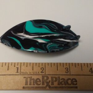 Surfboard Hair Barrette Hand Painted Black, White, & Cyan