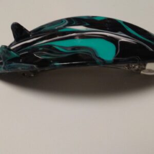 Surfboard Hair Barrette Hand Painted Black, White, & Cyan