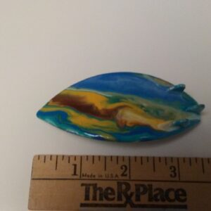 Surfboard Hair Barrette Hand Painted Yellow, Light Blue, & Brown