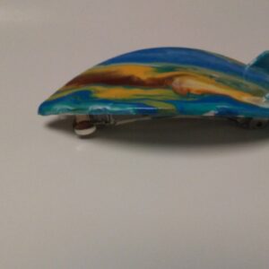 Surfboard Hair Barrette Hand Painted Yellow, Light Blue, & Brown