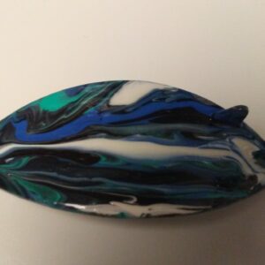 Surfboard Hair Barrette Hand Painted Blue, Black, White & Cyan