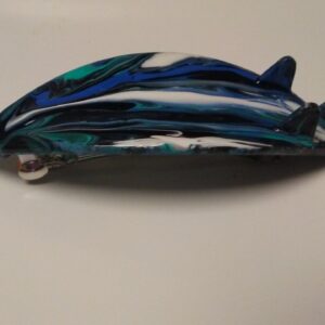Surfboard Hair Barrette Hand Painted Blue, Black, White & Cyan