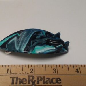 Surfboard Hair Barrette Hand Painted Black & Cyan