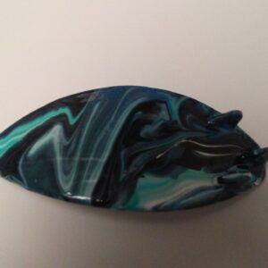 Surfboard Hair Barrette Hand Painted Black & Cyan