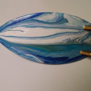 Surfboard Hair Barrette Hand Painted White, Light Blue, Blue & Green