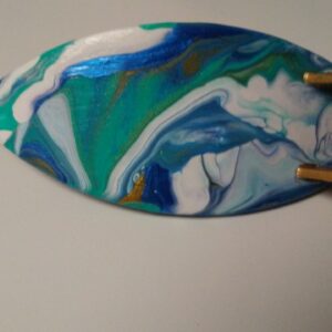 Surfboard Hair Barrette Hand Painted Blue, White, Green & Orange