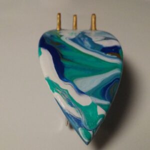 Surfboard Hair Barrette Hand Painted Blue, White, Green & Orange