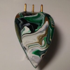 Surfboard Hair Barrette Hand Painted Gold, Green, Black & White