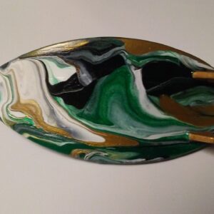Surfboard Hair Barrette Hand Painted Black, Green & Gold