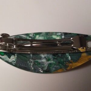 Surfboard Hair Barrette Hand Painted Black, Green & Gold