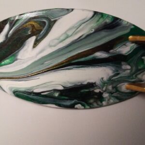 Surfboard Hair Barrette Hand Painted Gold, Green & White