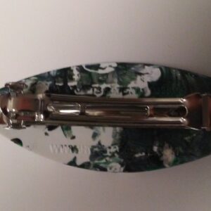 Surfboard Hair Barrette Hand Painted Gold, Green & White