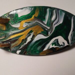Surfboard Hair Barrette Hand Painted Gold, Green, White & Yellow