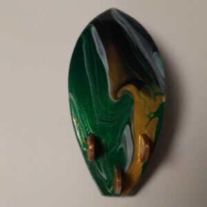 Surfboard Hair Barrette Hand Painted Gold, Green, & White