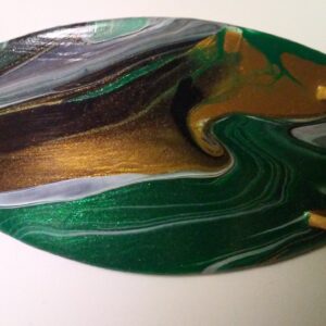Surfboard Hair Barrette Hand Painted Gold, Green, & White