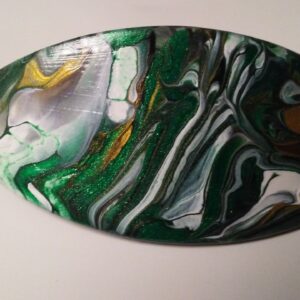 Surfboard Hair Barrette Hand Painted Gold, Green, & White