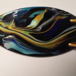 Surfboard Hair Barrette Hand Painted Black, Yellow & Light Blue