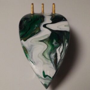 Surfboard Hair Barrette Hand Painted Green, Gold & White