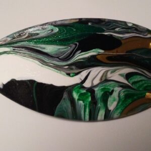 Surfboard Hair Barrette Hand Painted Black, White, Green & Gold