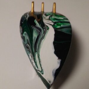 Surfboard Hair Barrette Hand Painted Black, White, Green & Gold