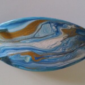 Surfboard Hair Barrette Hand Painted Light Blue, White & Gold